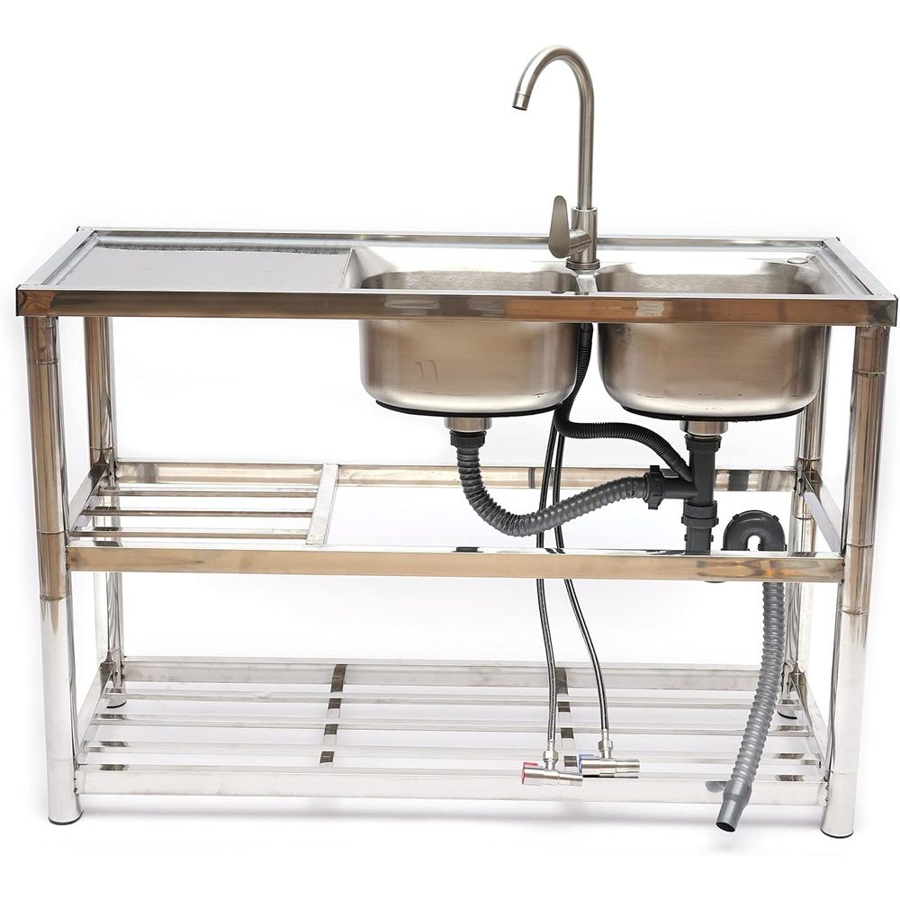 Commercial Kitchen Double Sink - Напольная мойка из нержавеющей стали с