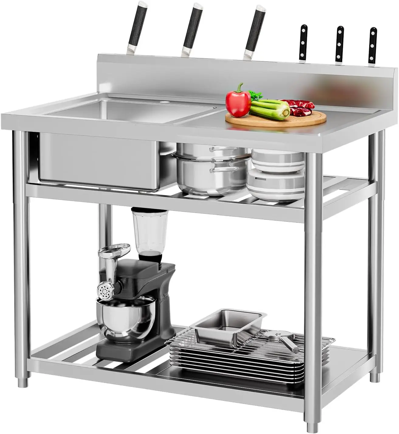 Commercial Kitchen Double Sink - Мойка из нержавеющей стали, отдельностоящая, с
