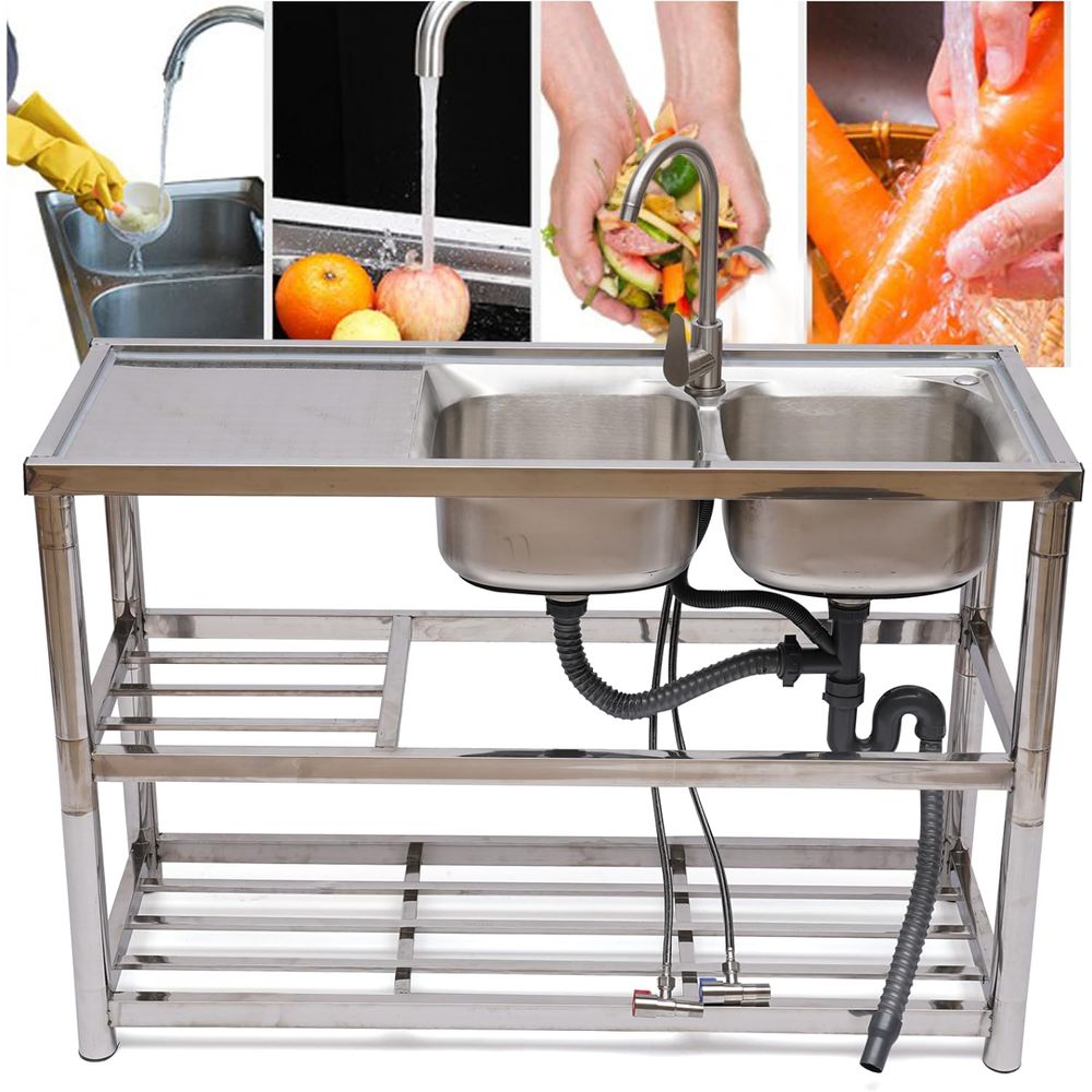 Напольная мойка из нержавеющей – обзор и цена Commercial Kitchen Double Sink