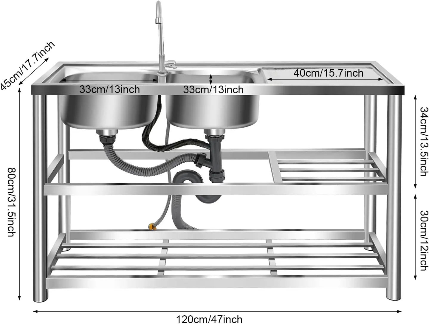 Трехъярусная отдельностоящая м – обзор и цена Commercial Kitchen Double Sink